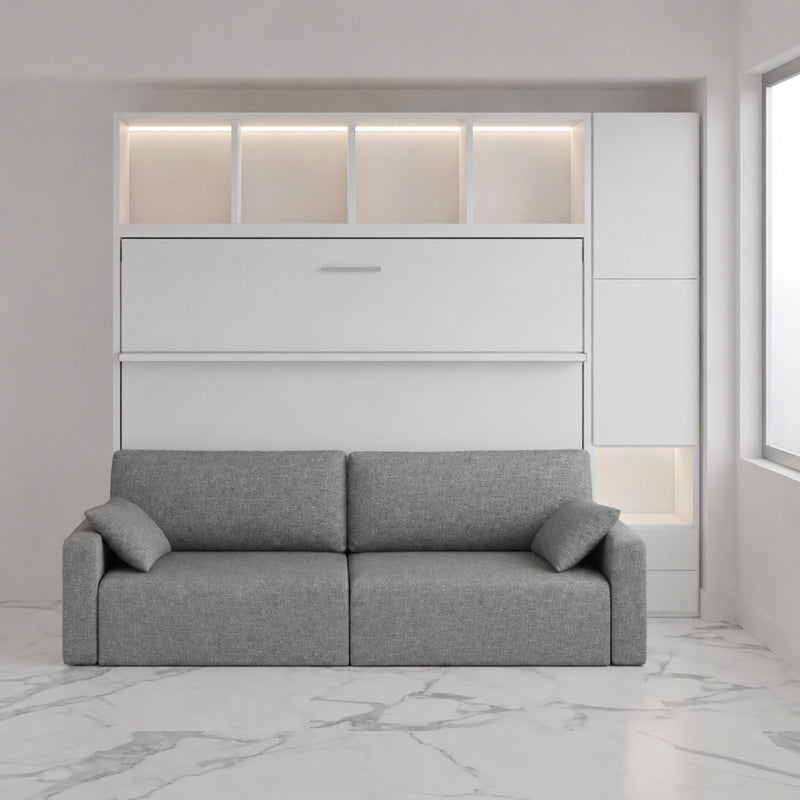 Horizontal Queen Wall Bed with Sofa and Wardrobe