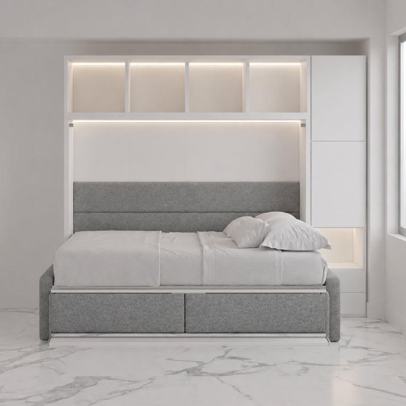 Horizontal Queen Wall Bed with Sofa and Wardrobe