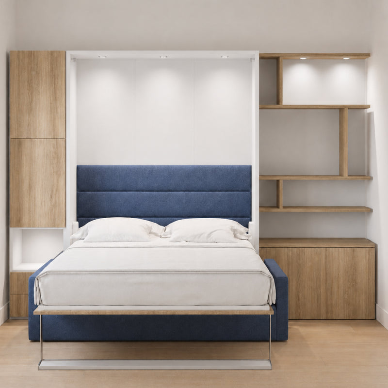 Manhattan Oak Queen Wall Bed with Sofa and Full Storage Wall