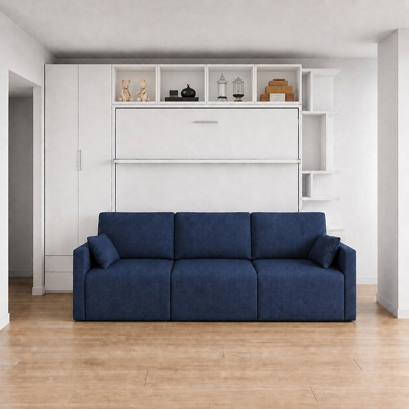Horizontal Queen Wall Bed with Sofa with Full Cabinet Set