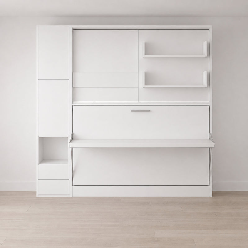 Single Wall Bed with Desk and Storage Cabinet
