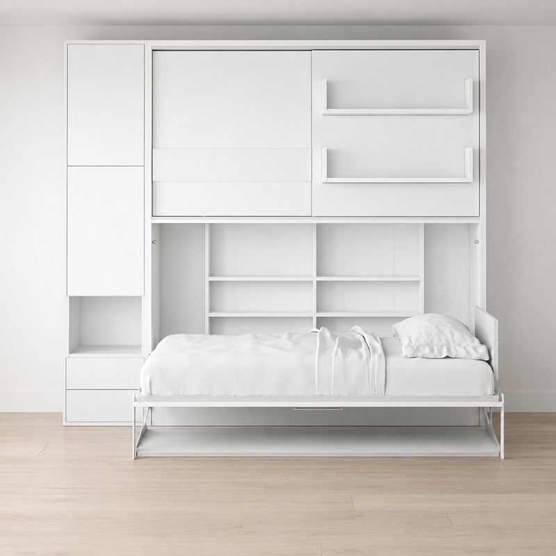 Single Wall Bed with Desk and Storage Cabinet