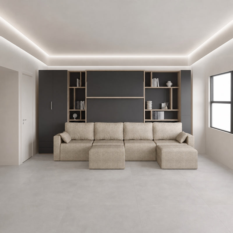 Royal Bella Queen Wall Bed with Sectional Sofa