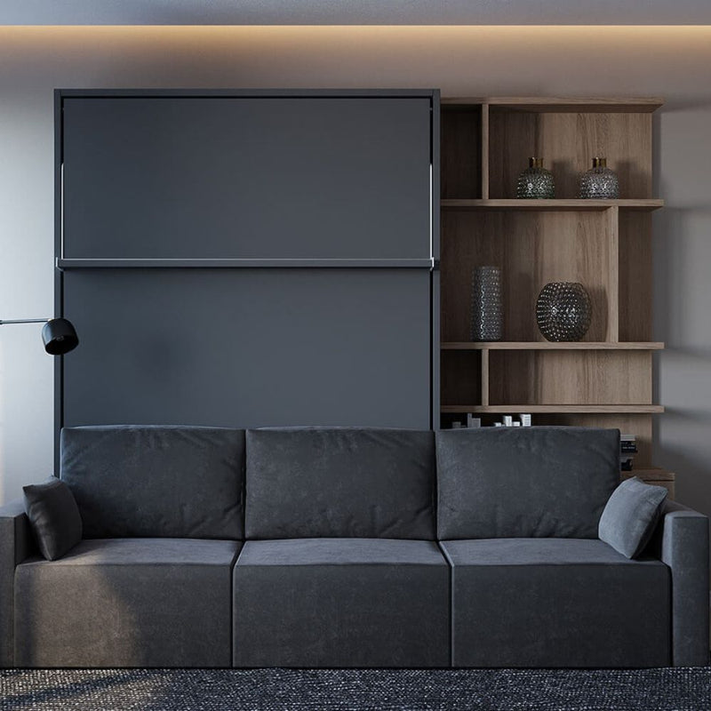 Queen Wall Bed with 3-Seat Sofa and Bookcase