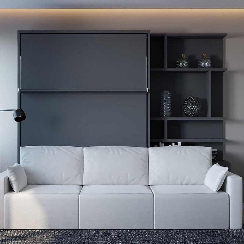 Queen Wall Bed with 3-Seat Sofa and Bookcase