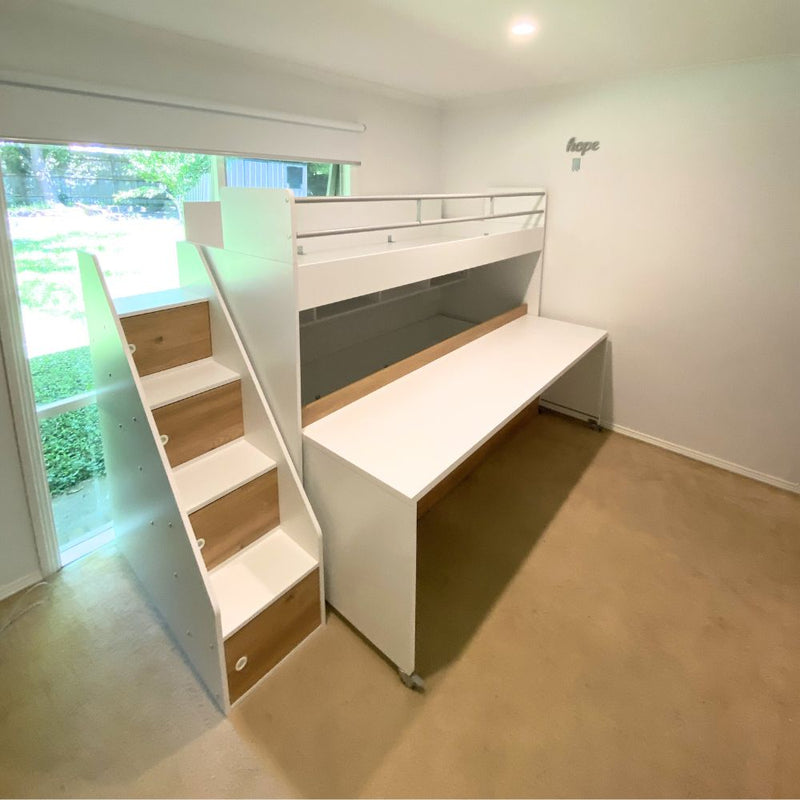 Bel Mondo Long Single Loft Bed with Desk Set