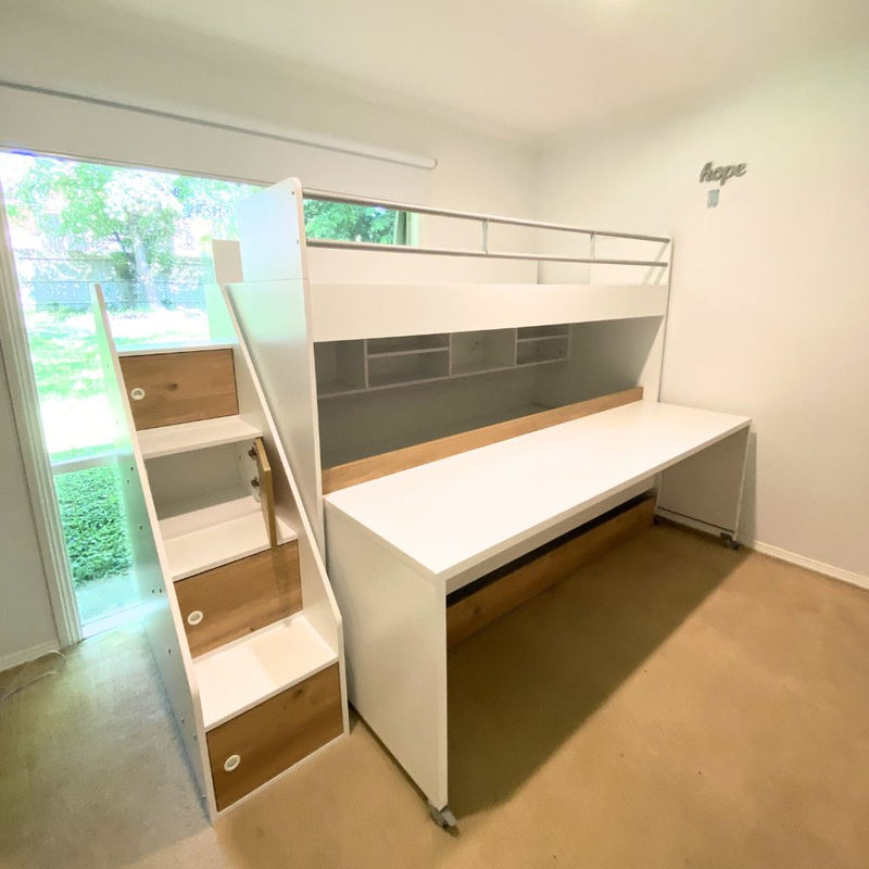 Bel Mondo Long Single Loft Bed with Desk Set