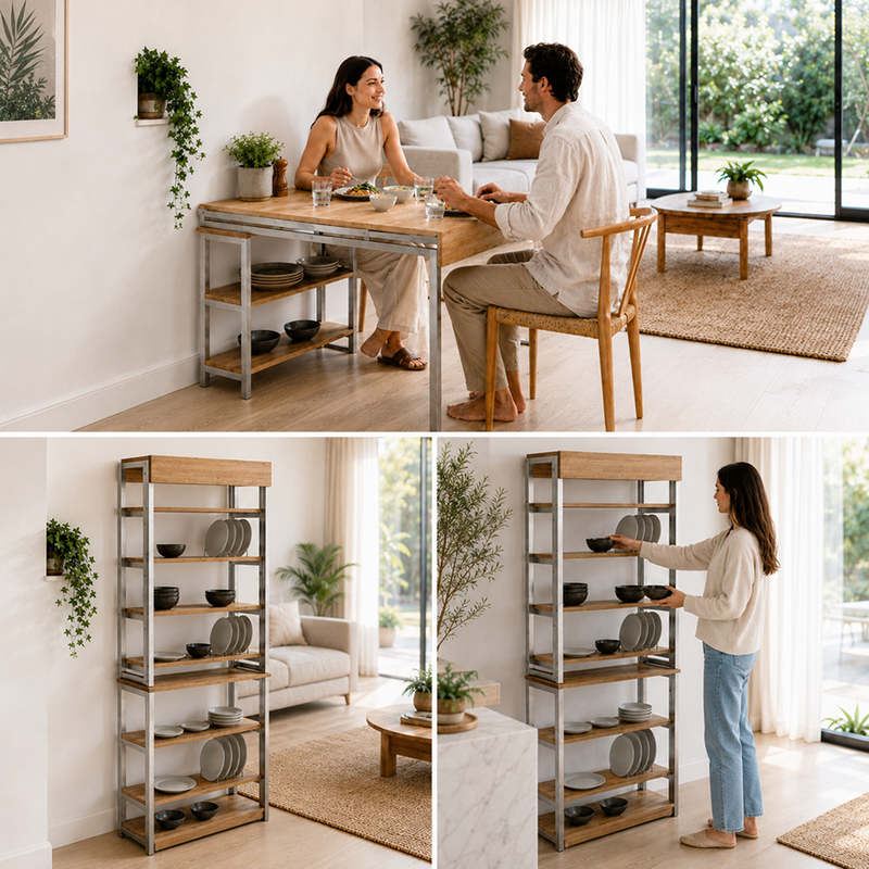 Shelving Unit and Dining Table in One