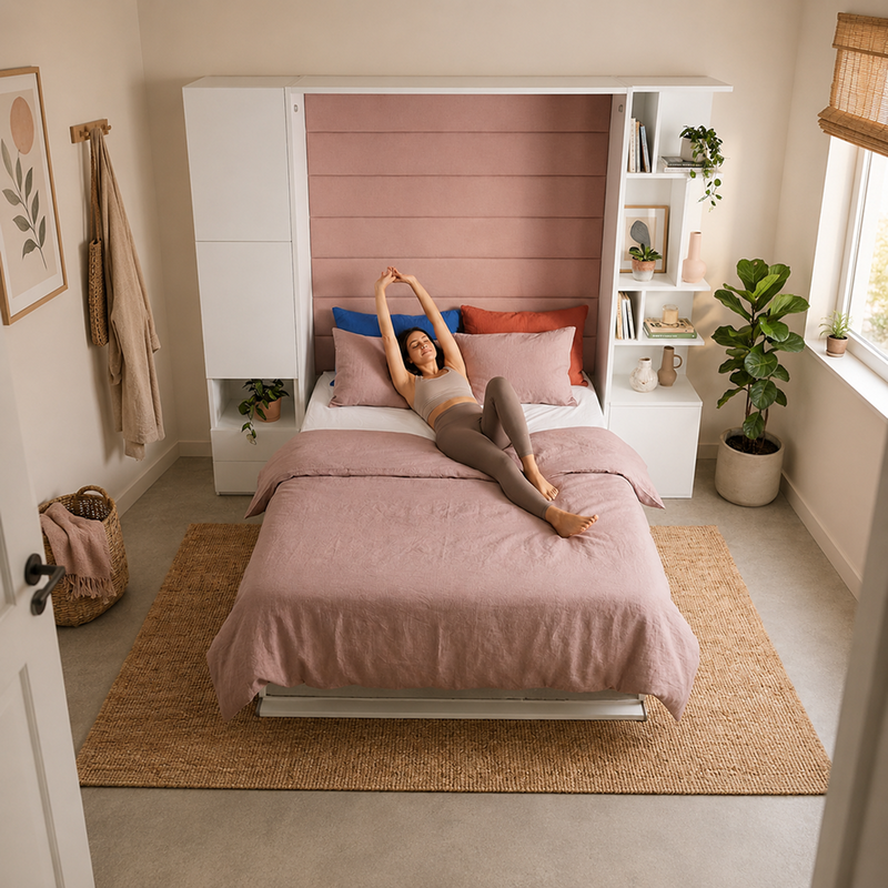 Queen Wall Bed with Storage for Tiny Homes