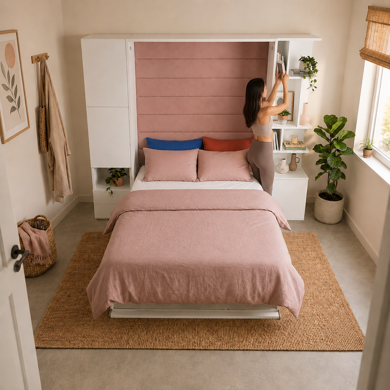 Queen Wall Bed with Storage for Tiny Homes