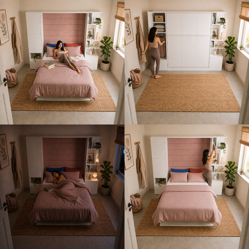 Queen Wall Bed with Storage for Tiny Homes